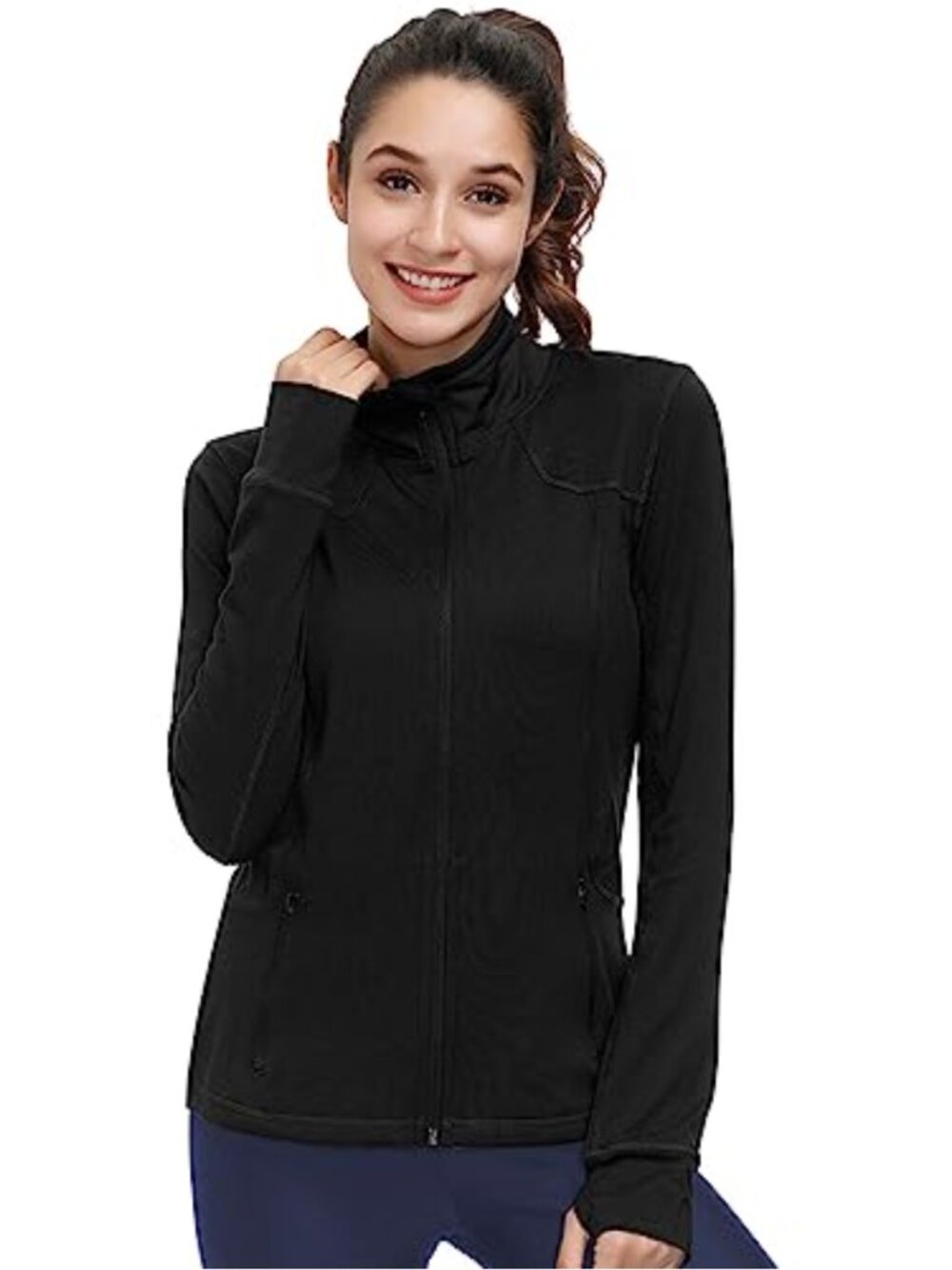Women's Full Zip Athletic Jacket Lightweight 4-Way Stretch Thumbholes